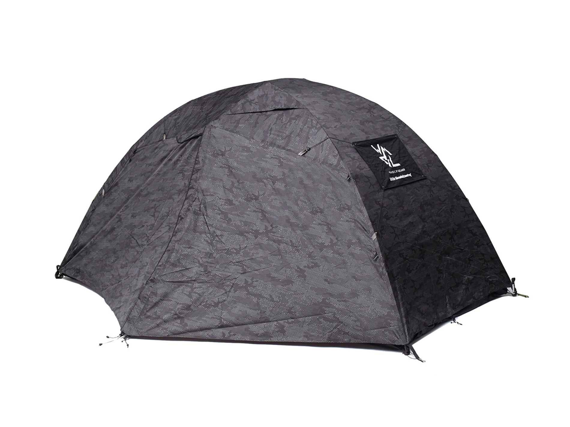 Helinox dark grey camouflage camping dome tent on a white background