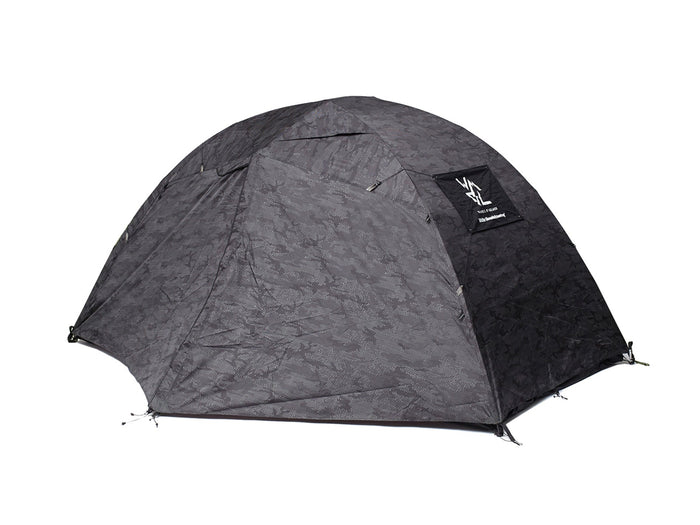 Helinox dark grey camouflage camping dome tent on a white background